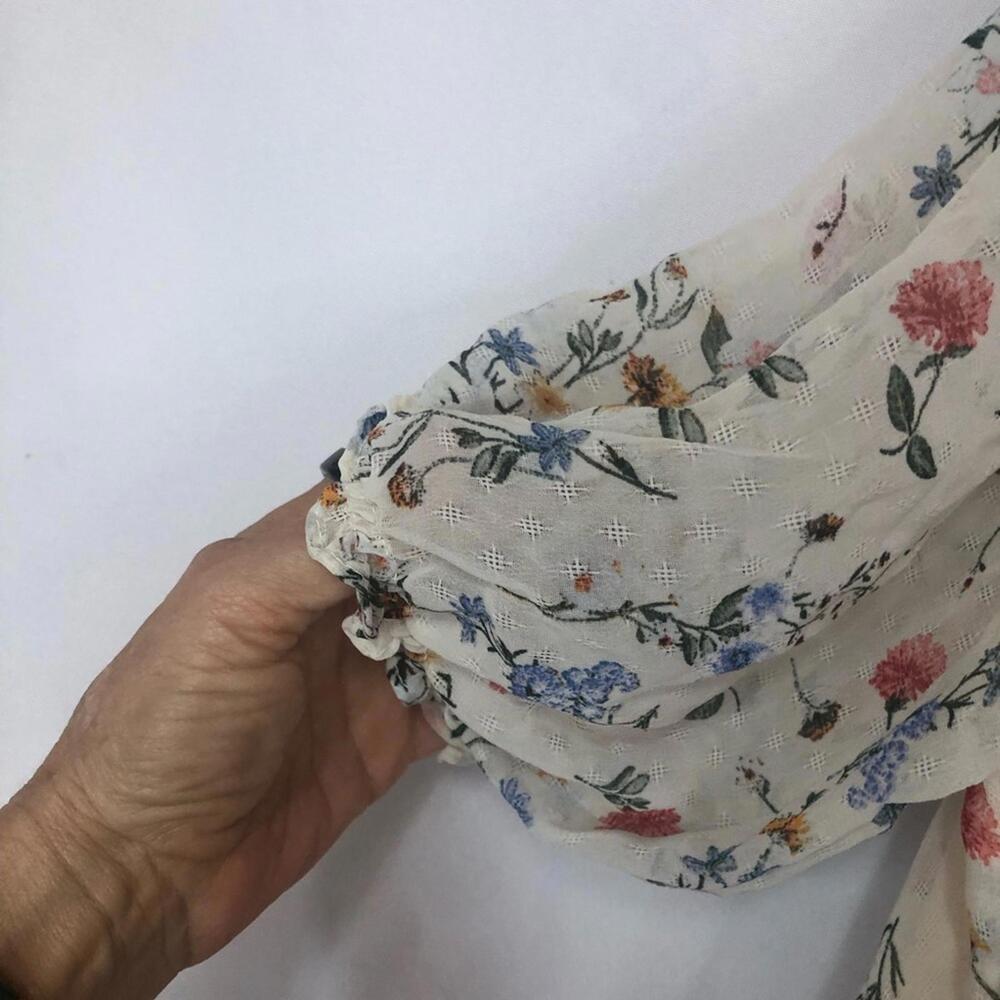 Perceptions Dress Floral Closure Cold Shoulder Puffed Sleeve Back Pleat - Picture 6 of 9
